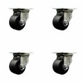 Service Caster Low Profile Glass Filled Nylon 3'' Wheel Top Plate Swivel Caster Set, 4PK SCC-04S3175-GFNR-4